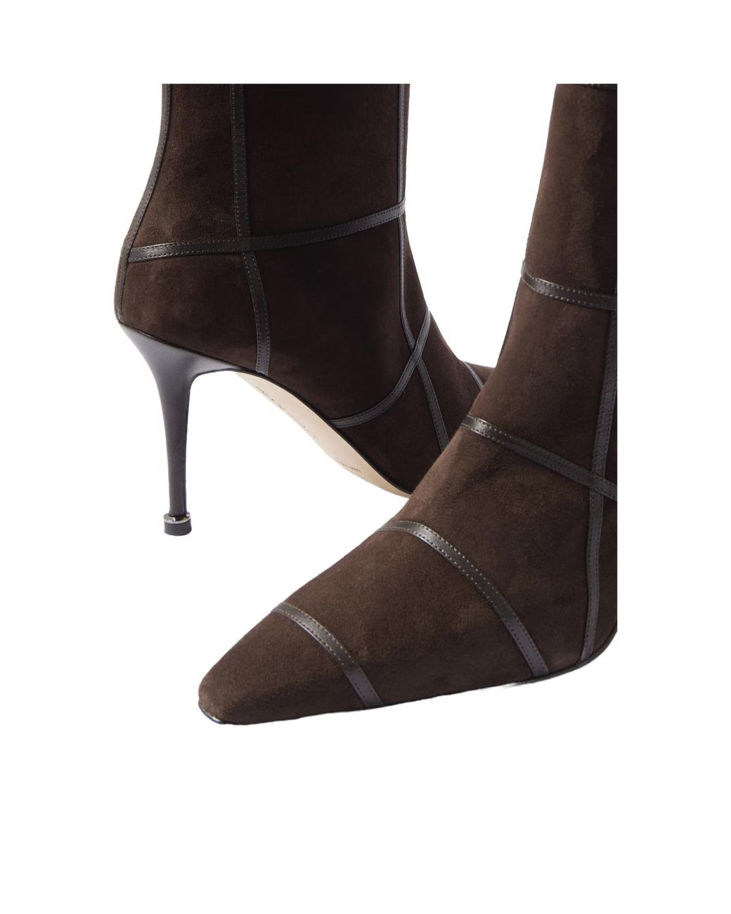 Manolo Blahnik Brown Leather-Trimmed Suede Ankle Boots