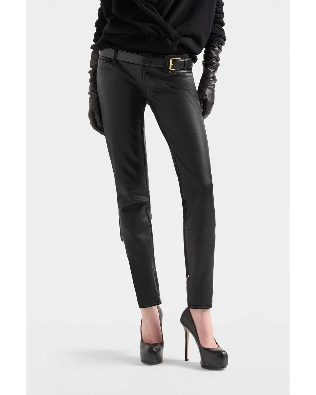 7 For All Mankind Black Leatherlook Zipankle Skinny Trousers