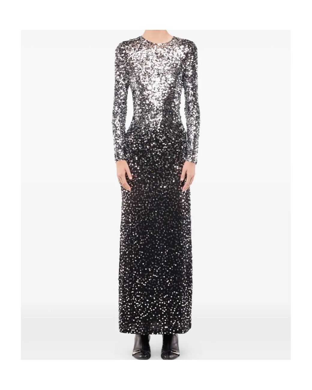 Rabanne Black Jersey Second-Skin Sequin Embellished Long Dress