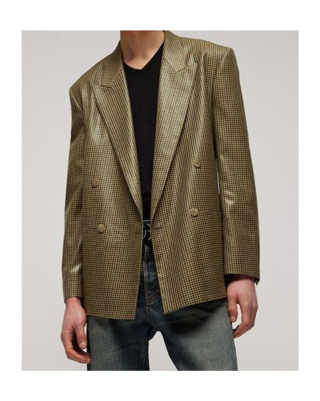 Gucci Green Gingham Wool Double-Breasted Jacket for men