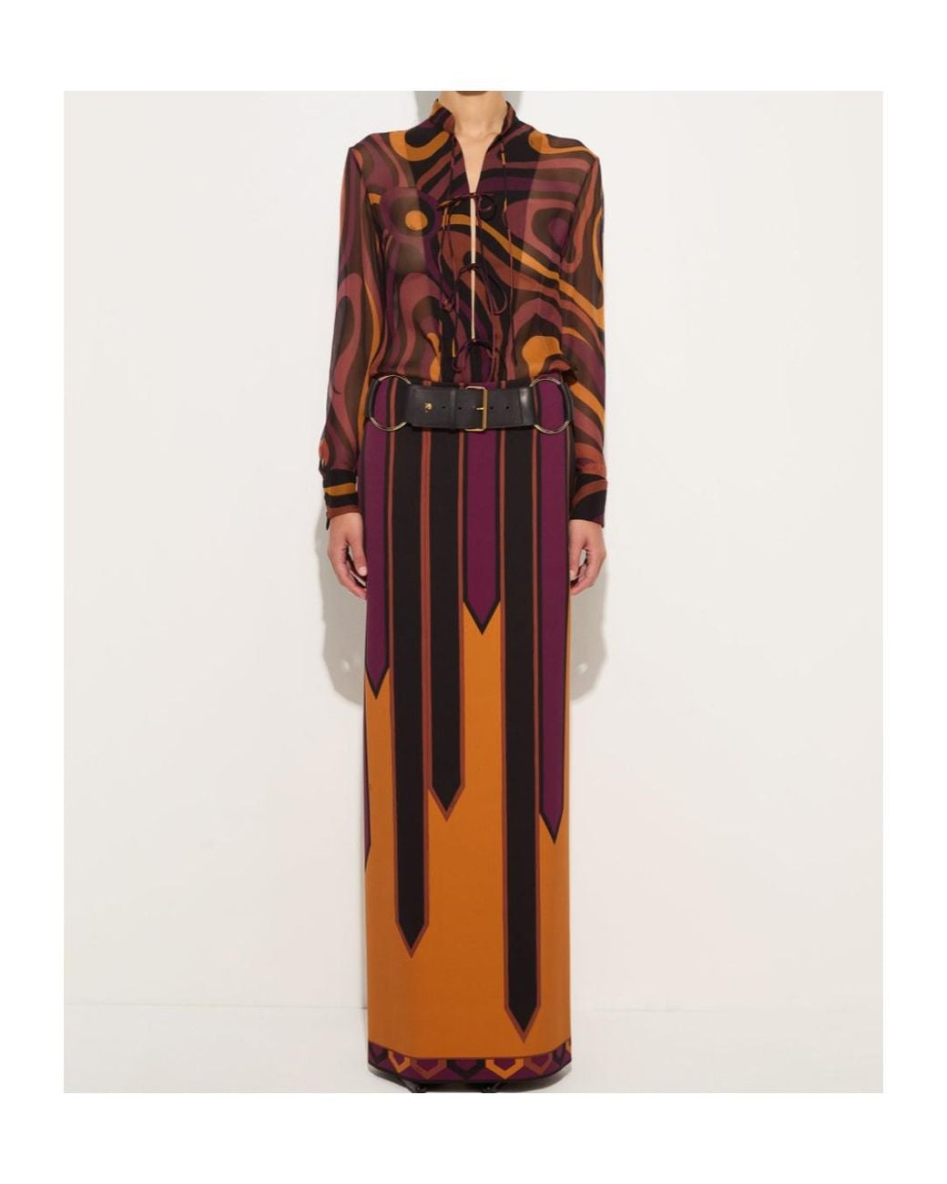 Emilio Pucci Orange Nastri Print Tecno Couture Skirt