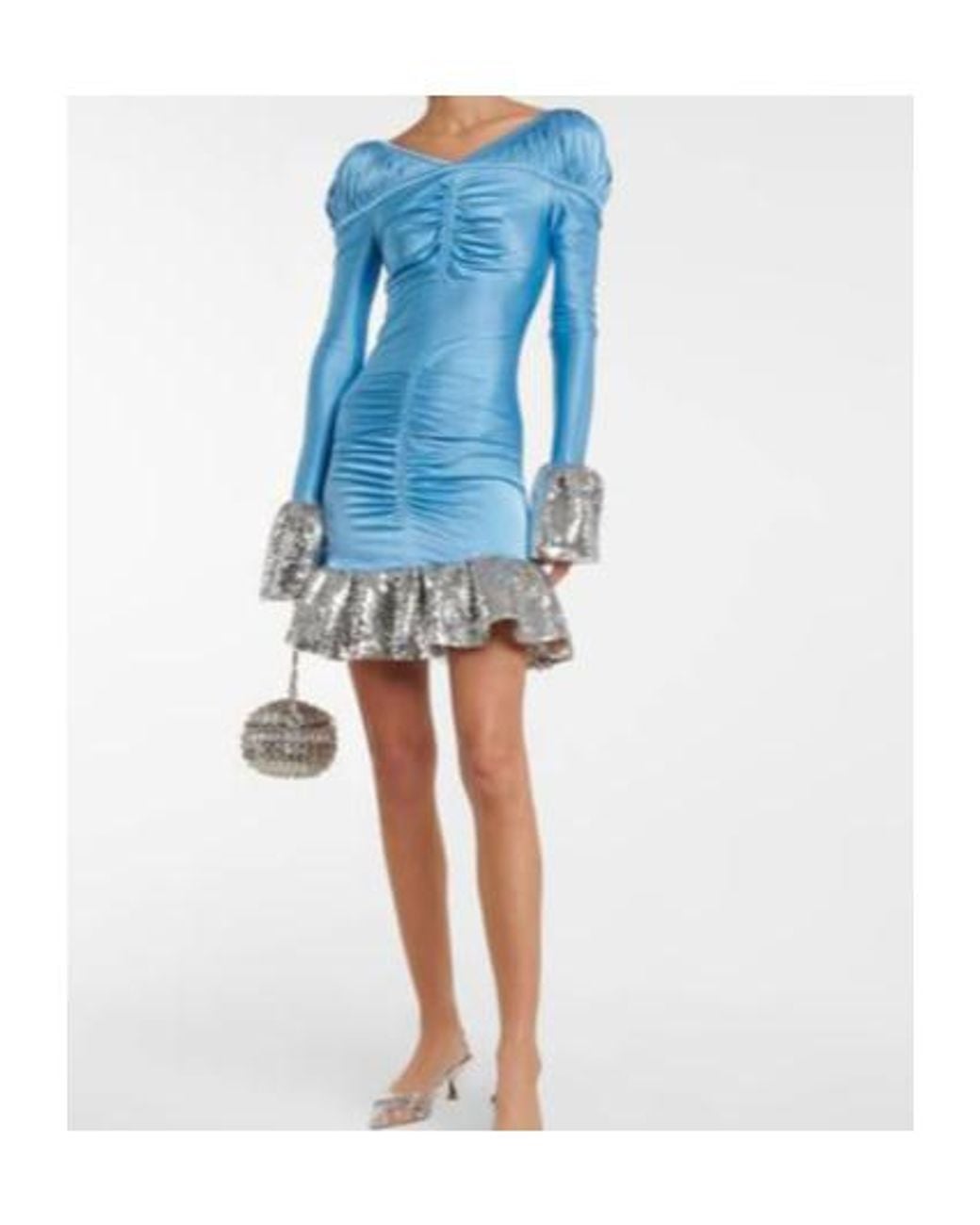 Rabanne Blue Embellished Pleated Metallic Wire Mini Dress