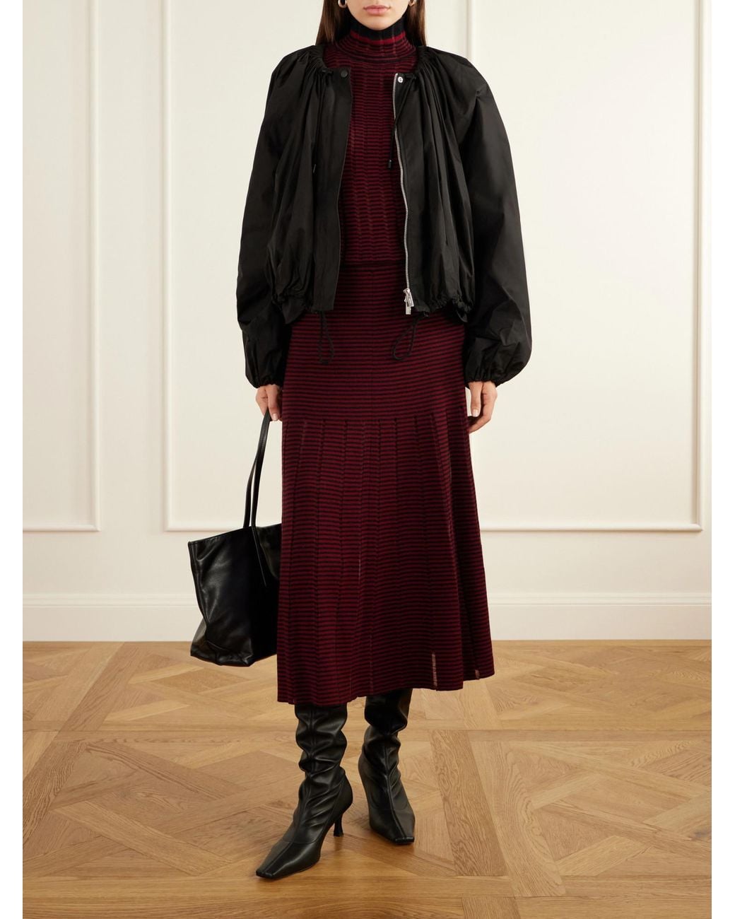 Proenza Schouler Red Stina Striped Ribbed Wool And Cotton-Blend Turtleneck Sweater