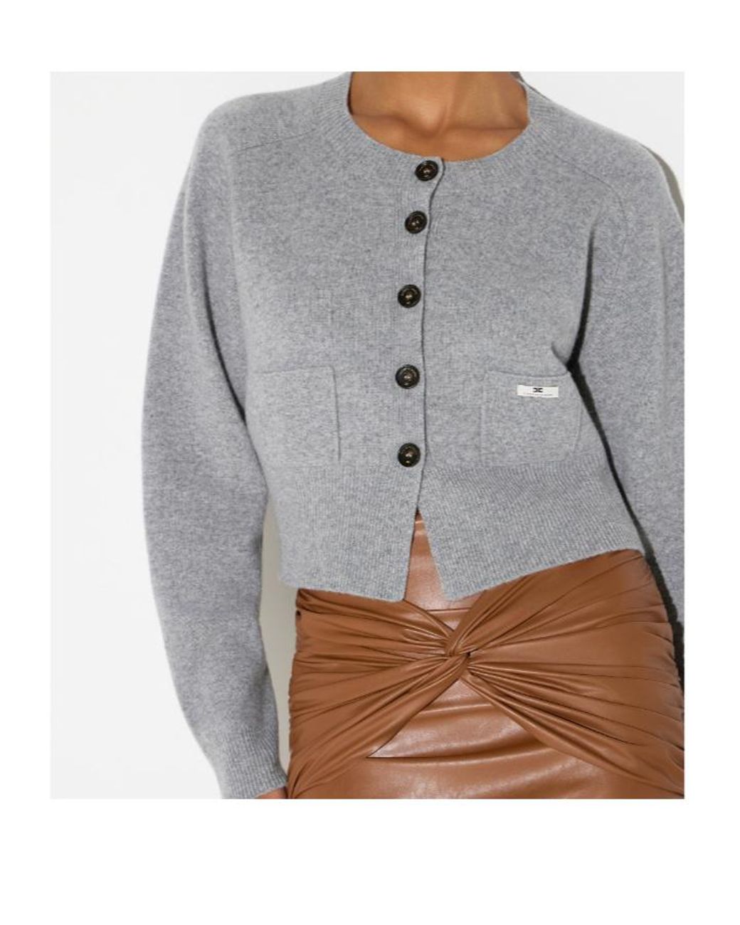 Elisabetta Franchi Gray Cropped Button Cardigan