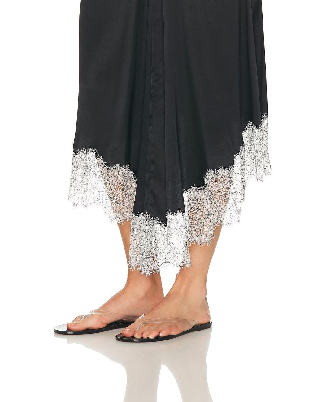 Staud Black Lace-Trimmed Midi Skirt