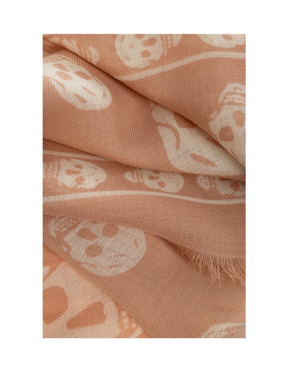 McQueen Red Skull Printed Fringed Edge Scarf