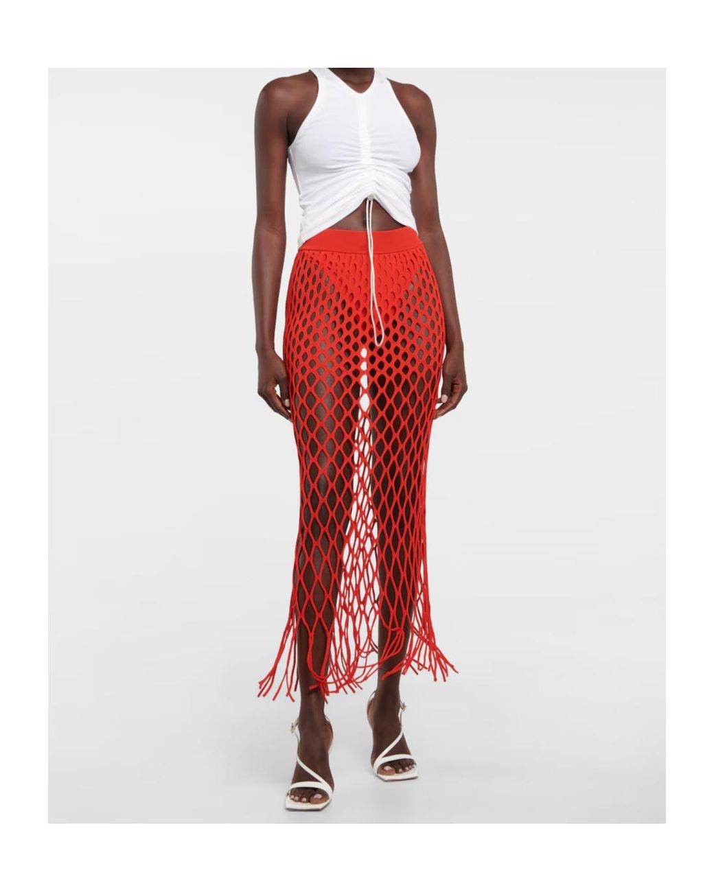 Dion Lee White Drawstring Ruched Cotton Jersey Top