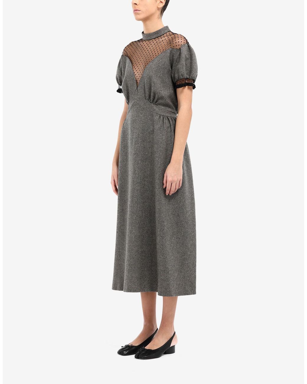 Maison Margiela Gray Sheer-Panel Chevron Dress
