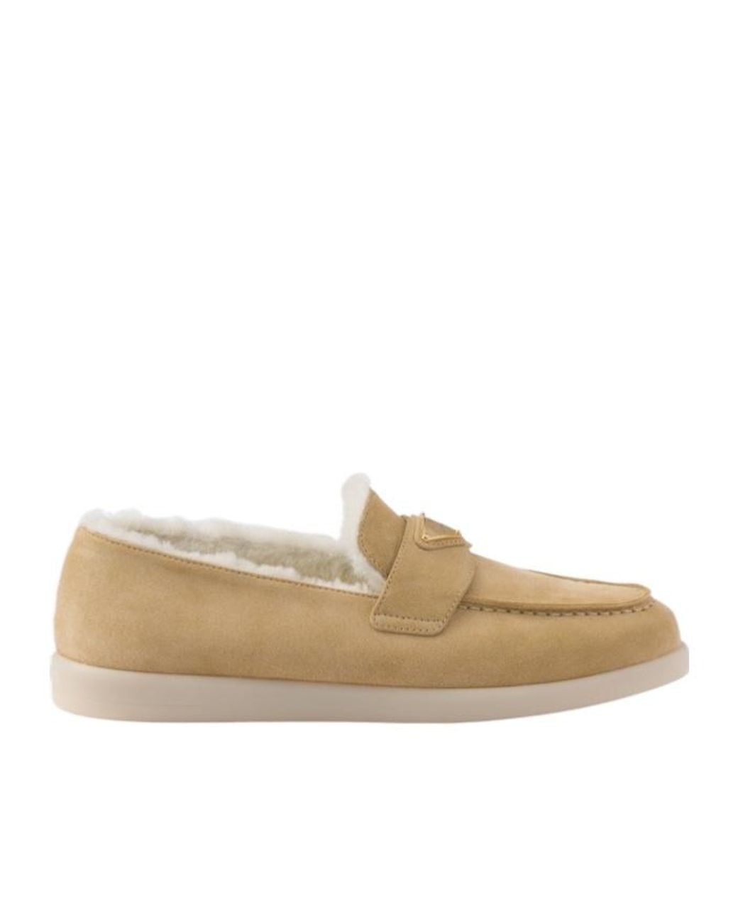Prada Natural Triangle-Logo Slip-On Loafers