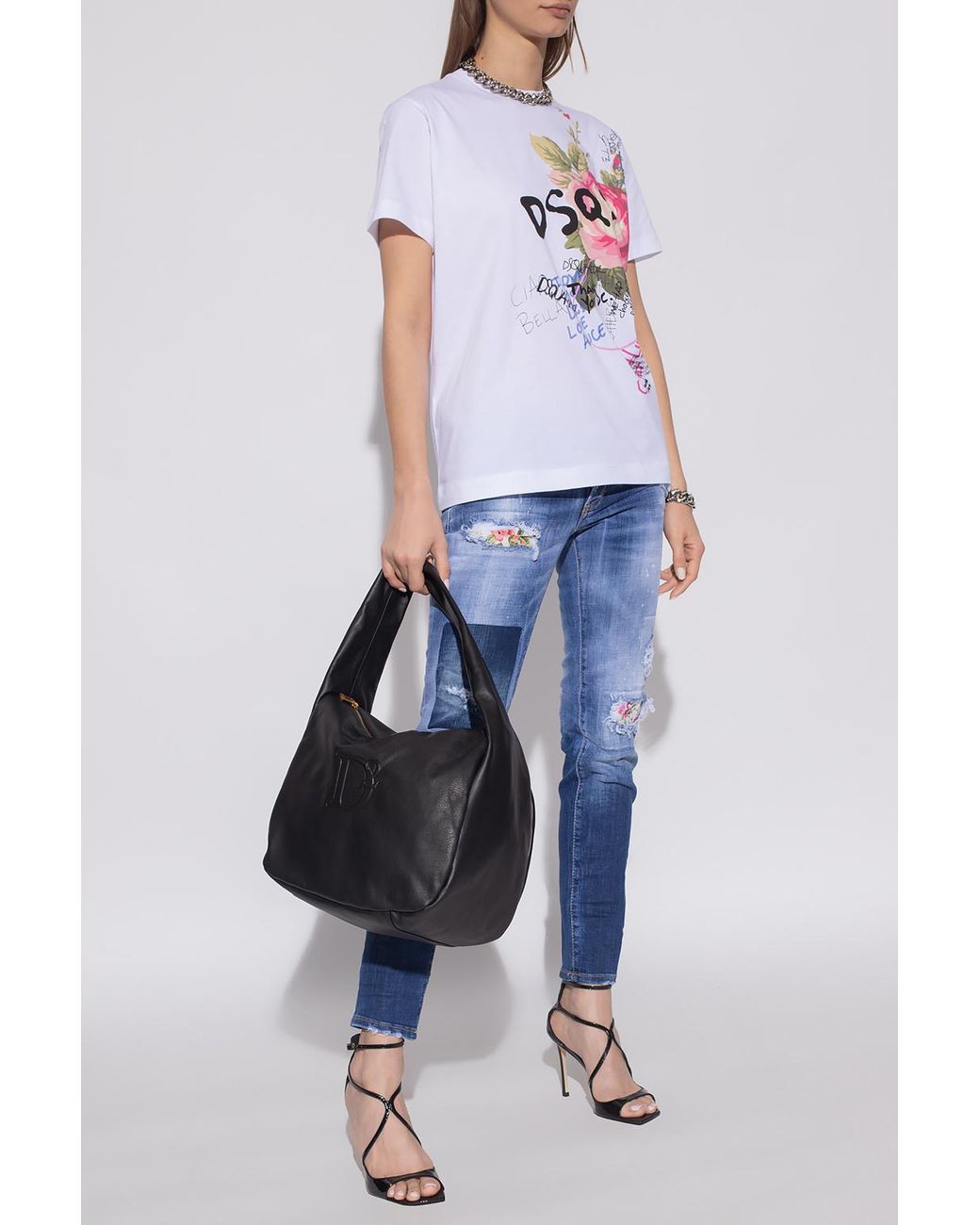 DSquared² Blue Jennifer Floral Printed Distressed Jeans