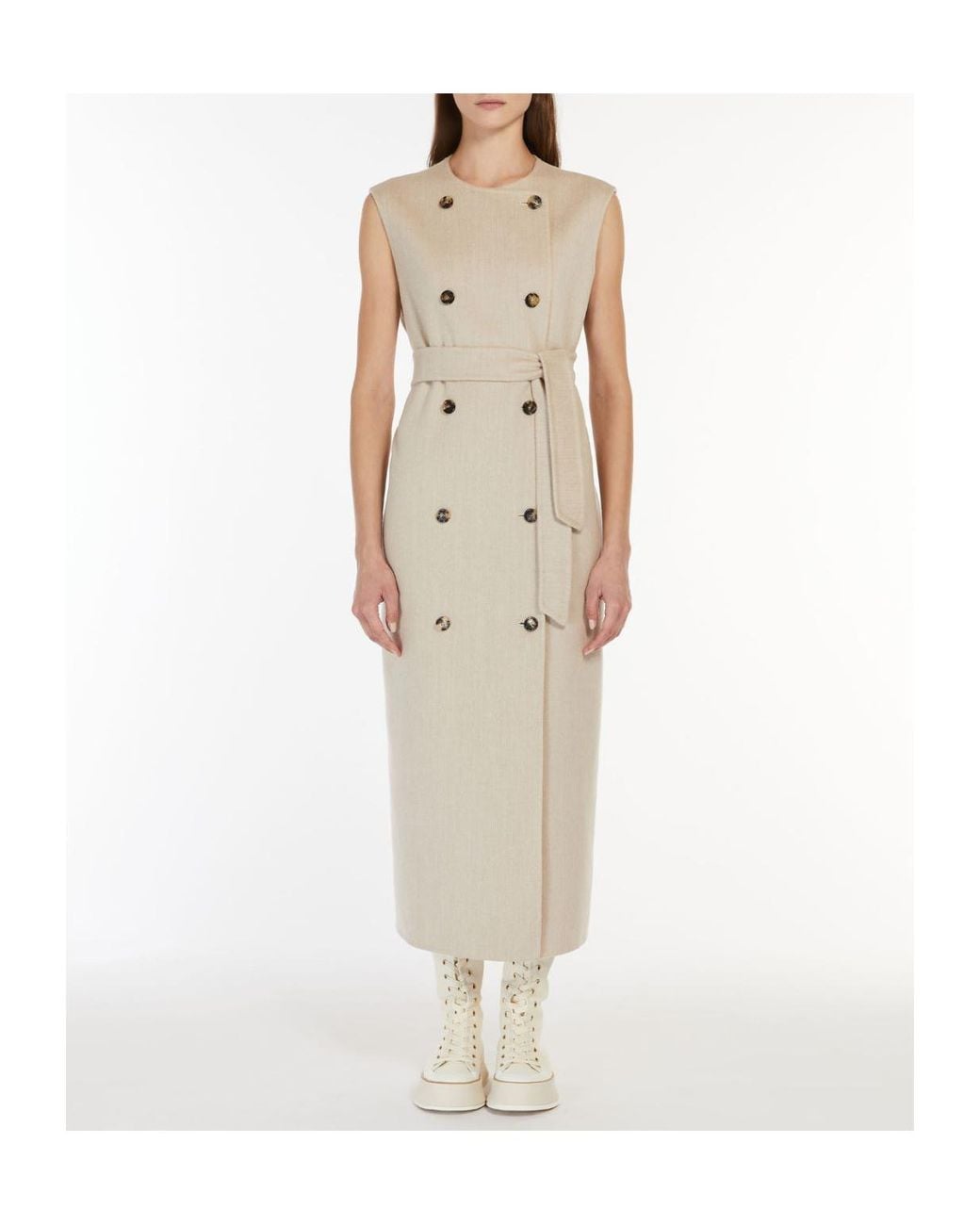 Max Mara Natural Plava Double-Breasted Belted Coat