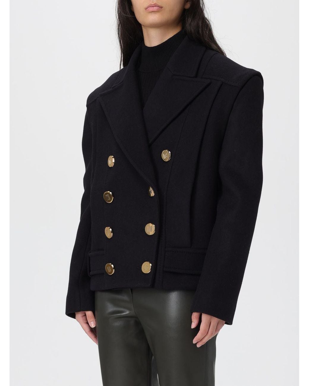 Balmain Black Double Breasted Long-Sleeved Coat