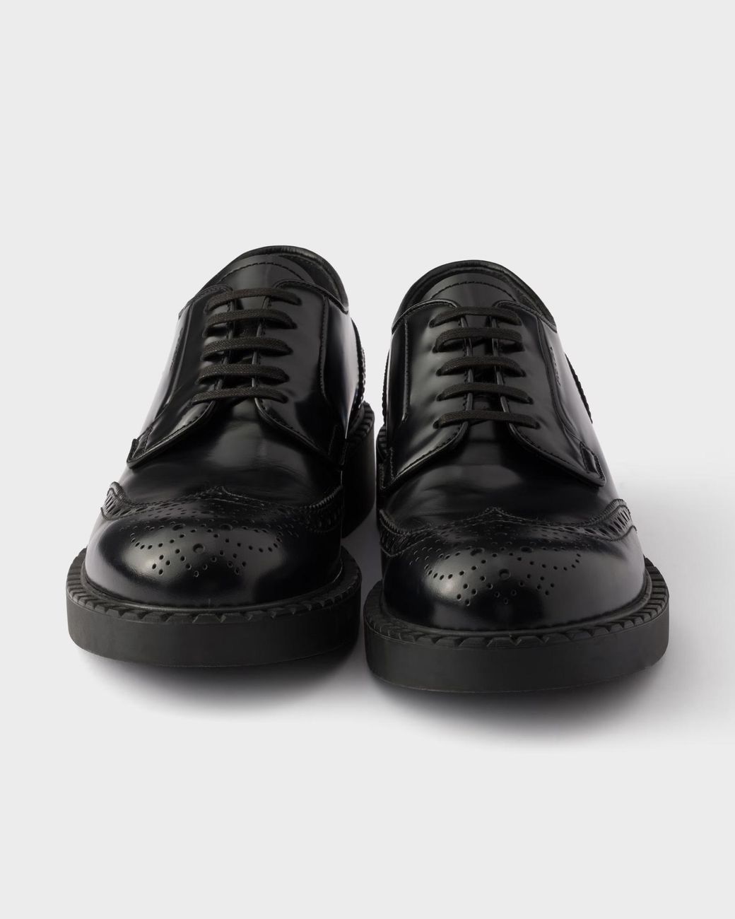 Prada Black Chocolate Brushed Leather Derby Brogues for men