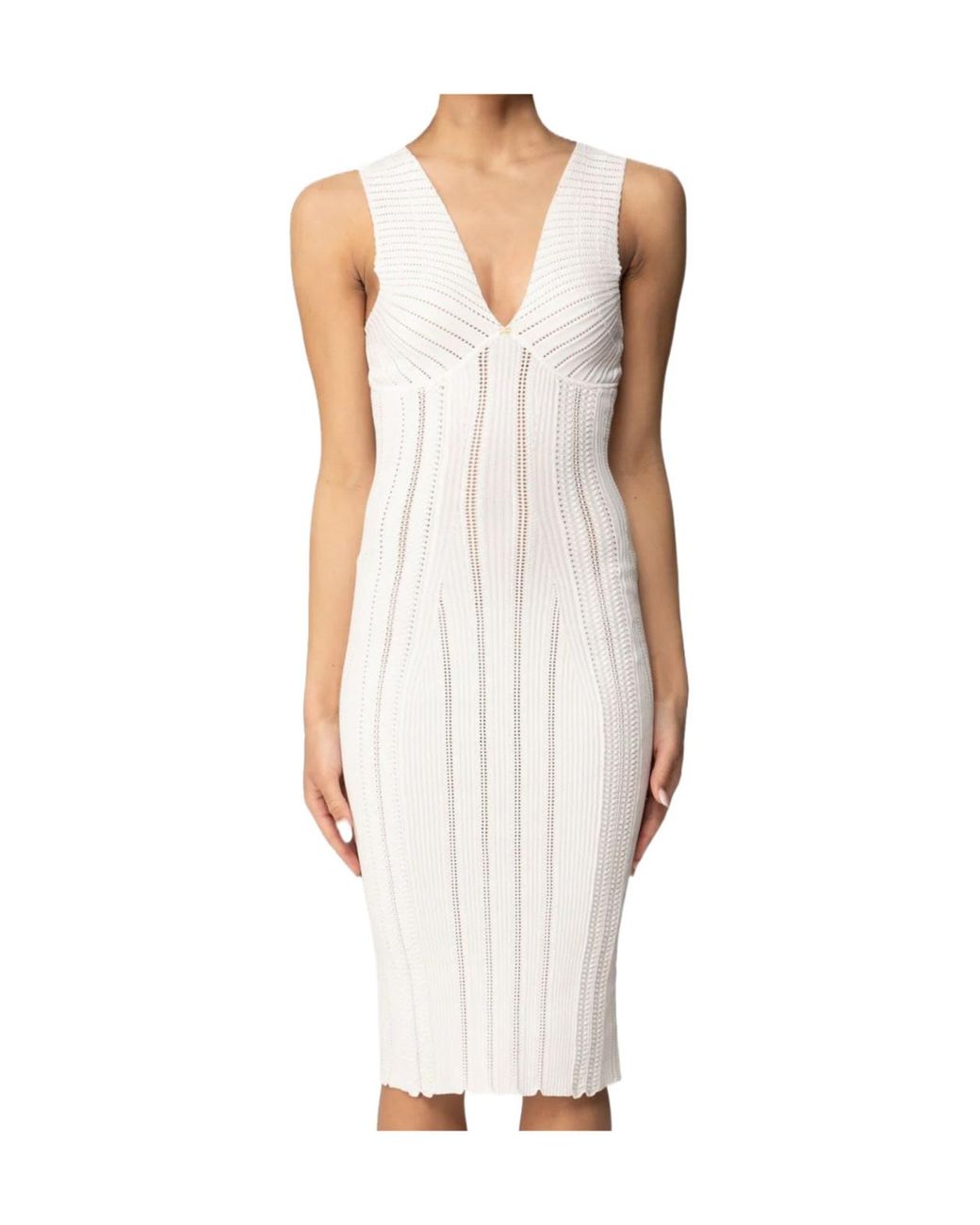 Elisabetta Franchi White Knit Openwork Dress
