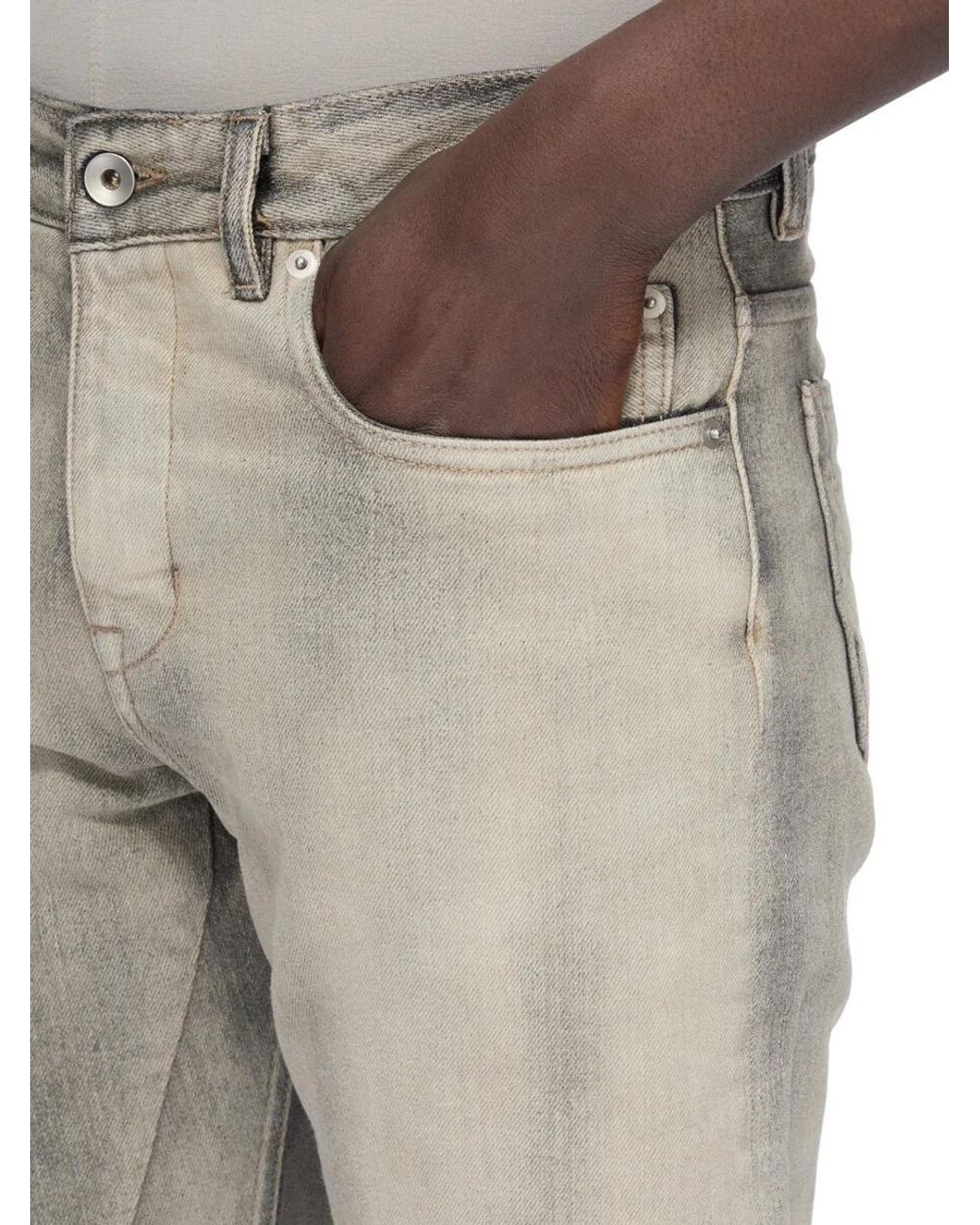 Rick Owens Gray Fog Cut Faded-Effect Jeans for men