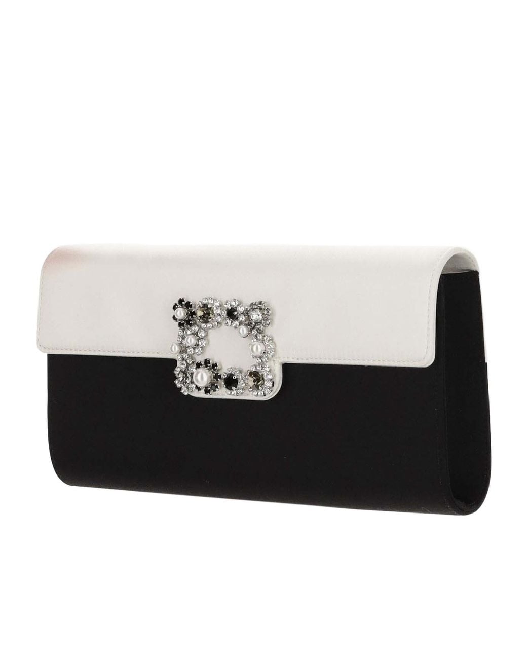 Roger Vivier Black Flower Strass Envelope Clutch Bag