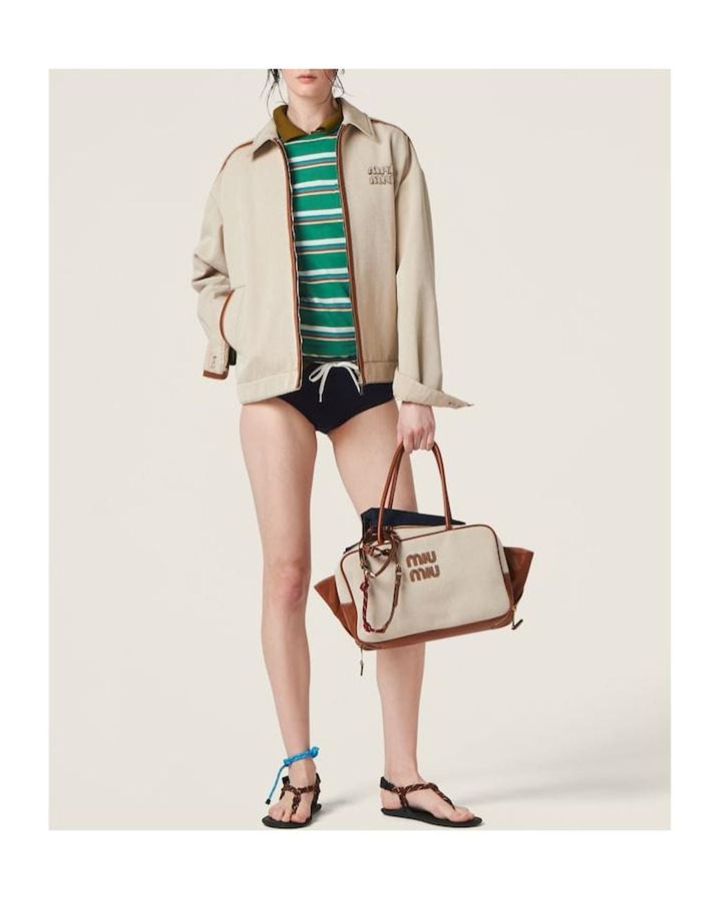 Miu Miu Blue Logo-Embroidered Stretched Bikini Bottoms