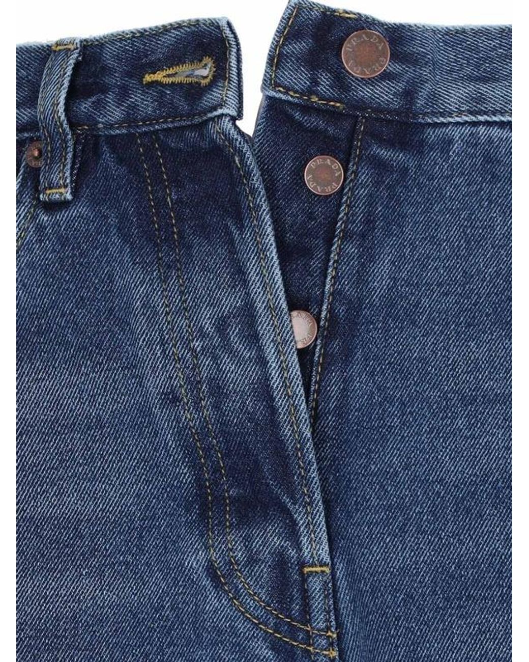 Prada Blue Logo Patch Wide-Leg Jeans