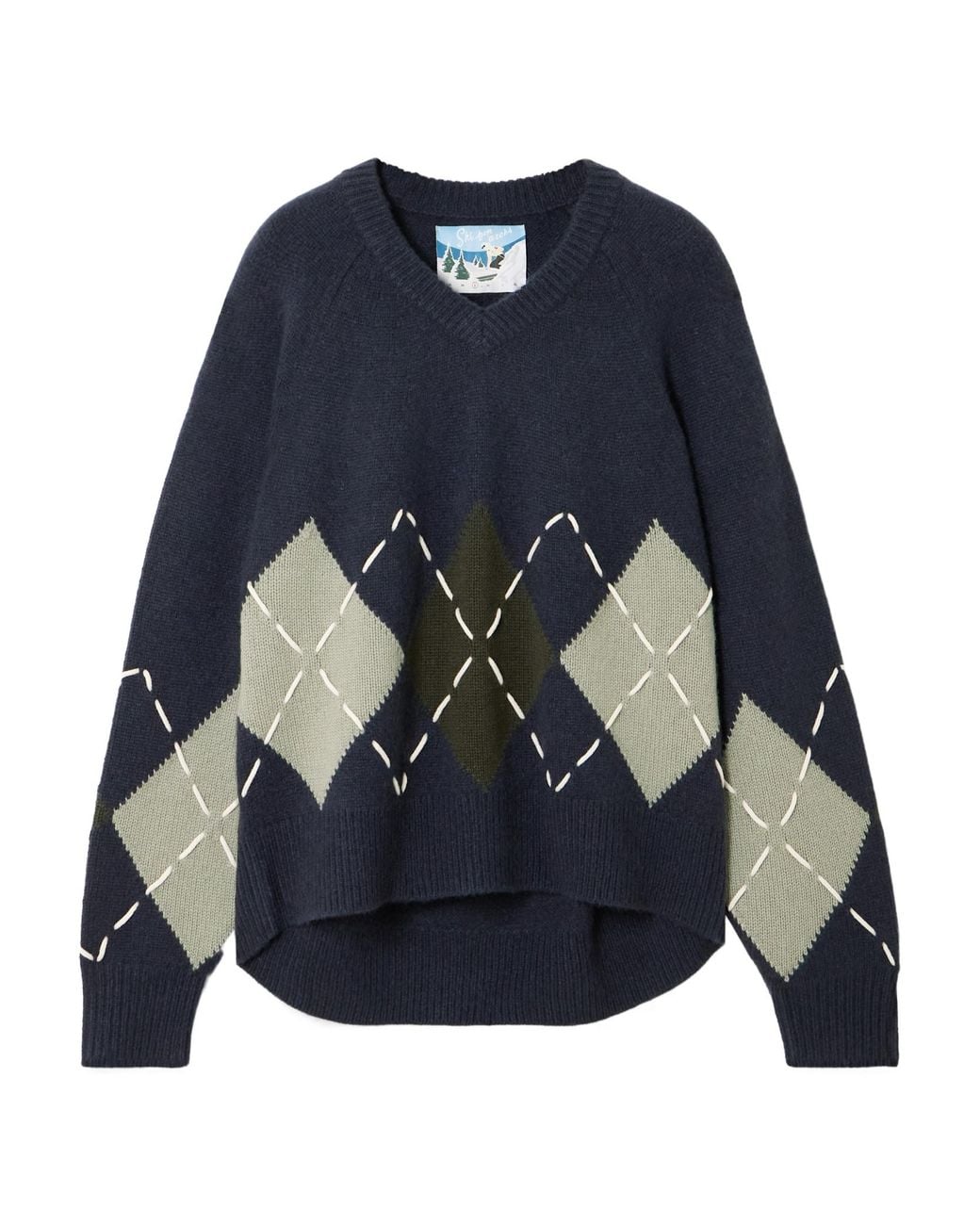arch4 Blue Sloane Embroidered Argyle Cashmere Sweater