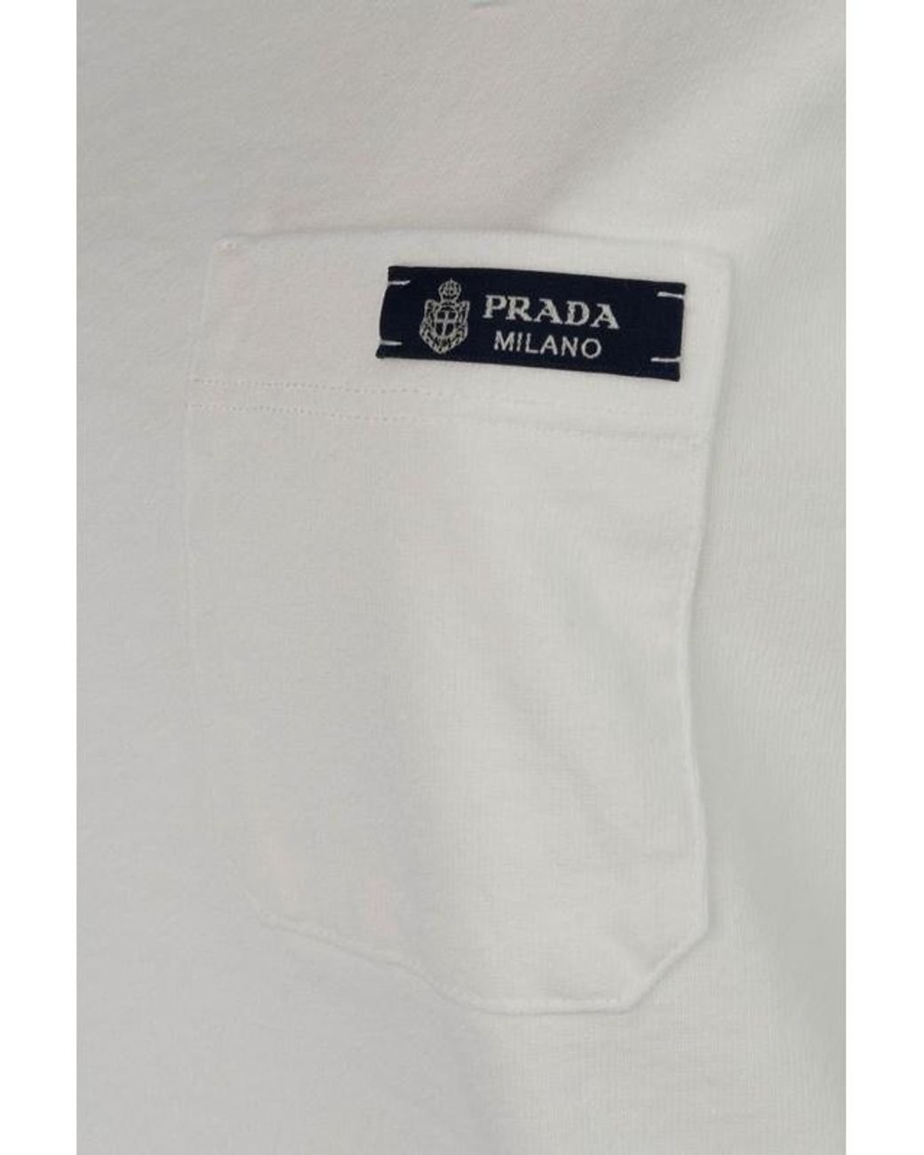 Prada White Logo-Patch Crewneck T-Shirt