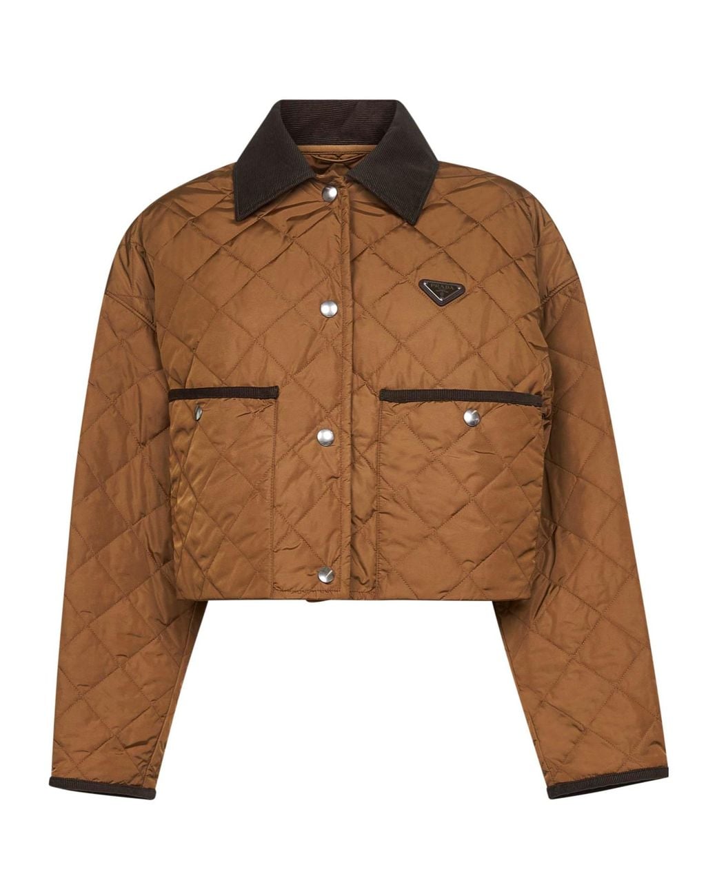 Prada Brown Logo Plaque Quilted Jacket