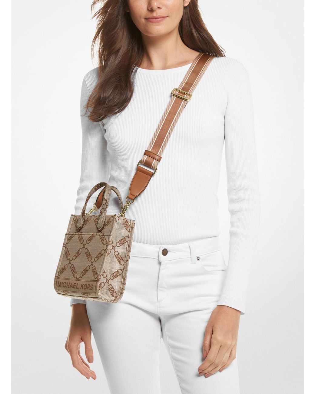 Michael Kors Brown Michael Gigi Logo Jacquard Extra-Small Crossbody Bag