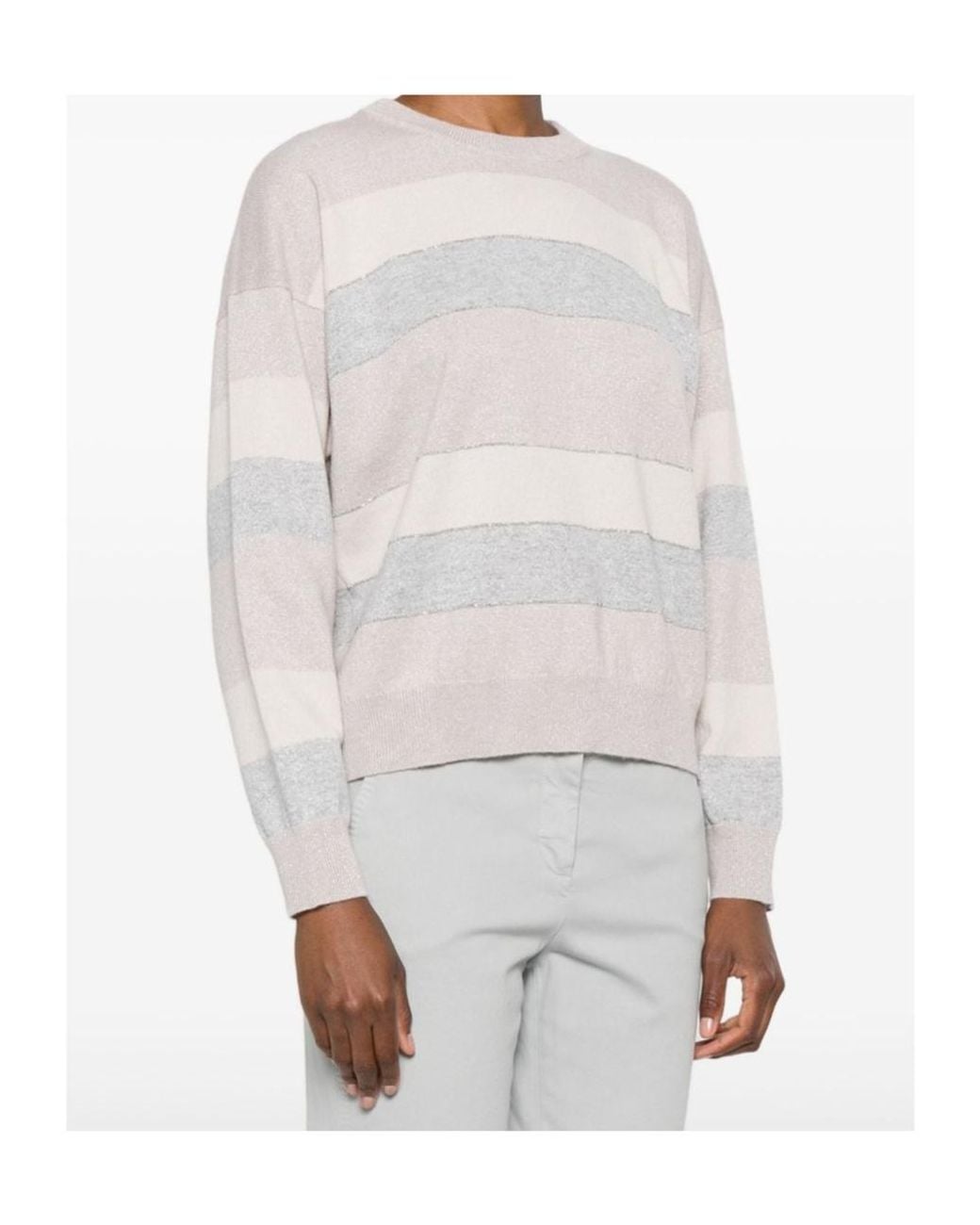 Peserico White Rhinestone Striped Knitwear