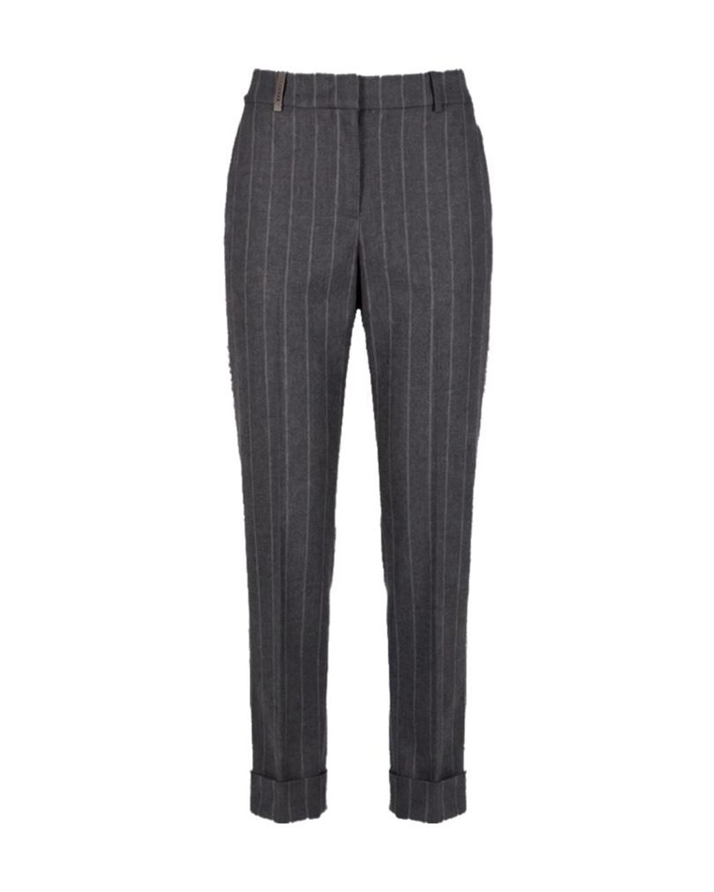 Peserico Gray Striped Casual Trousers