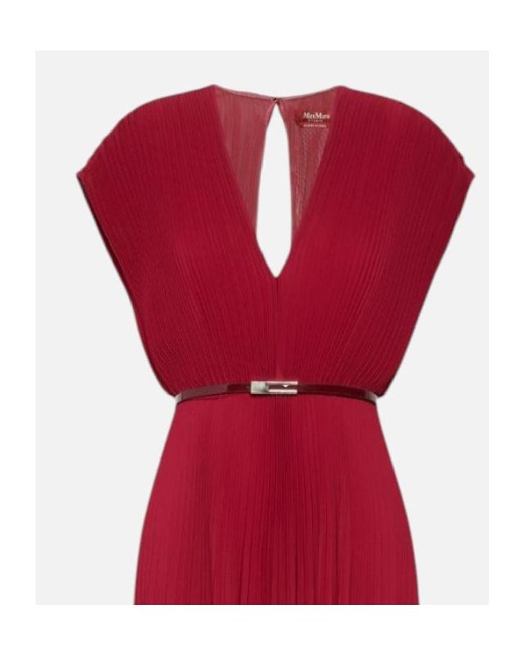 Max Mara Red Belted-Waist Pleated Maxi Dress