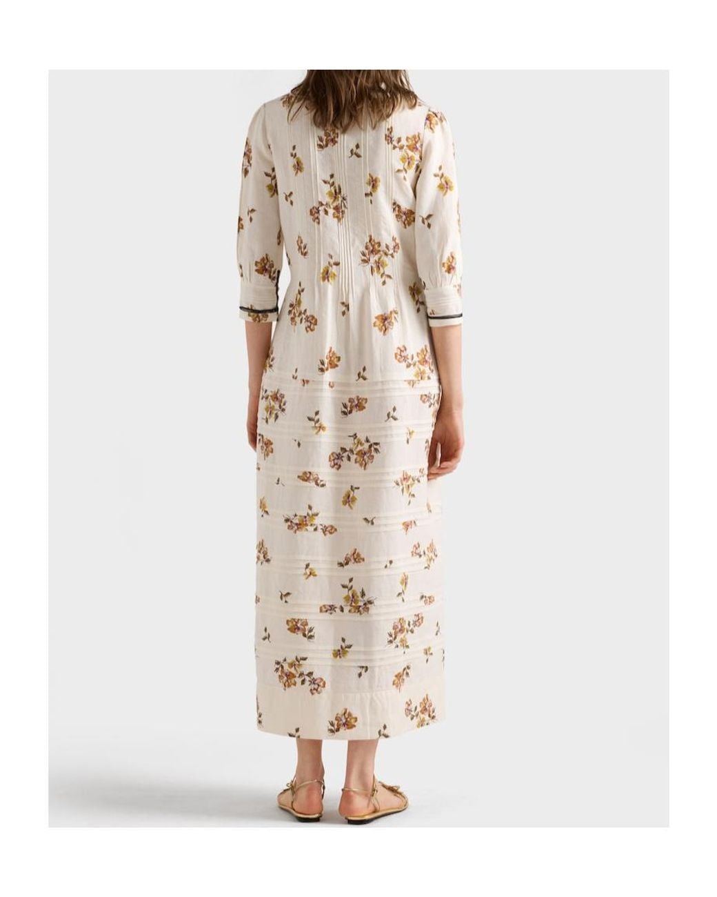 Prada Natural Long Printed Linen Dress