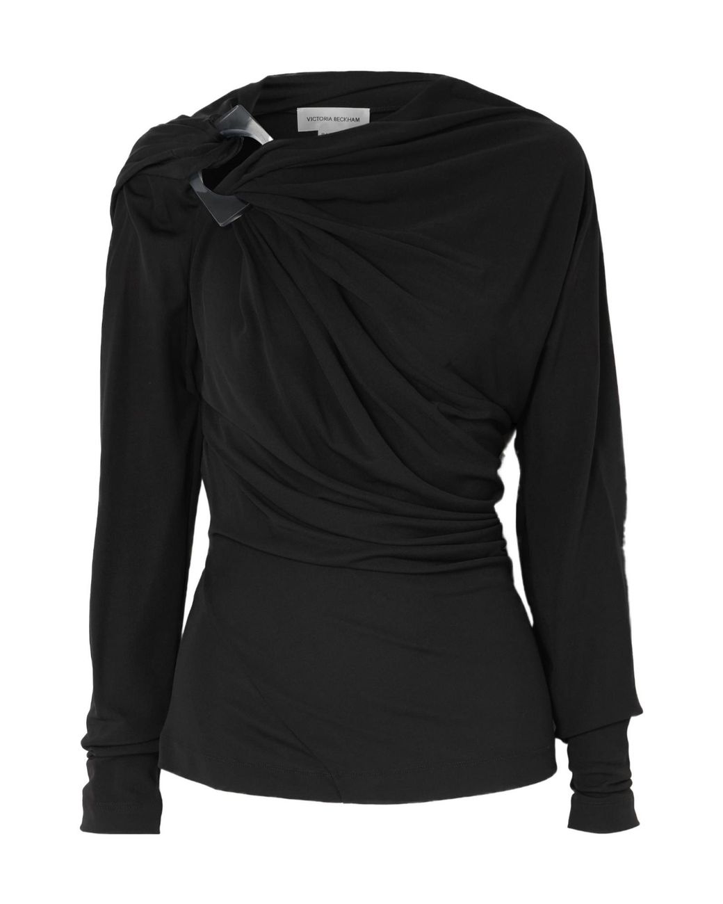 Victoria Beckham Black Asymmetric Embellished Draped Jersey Top