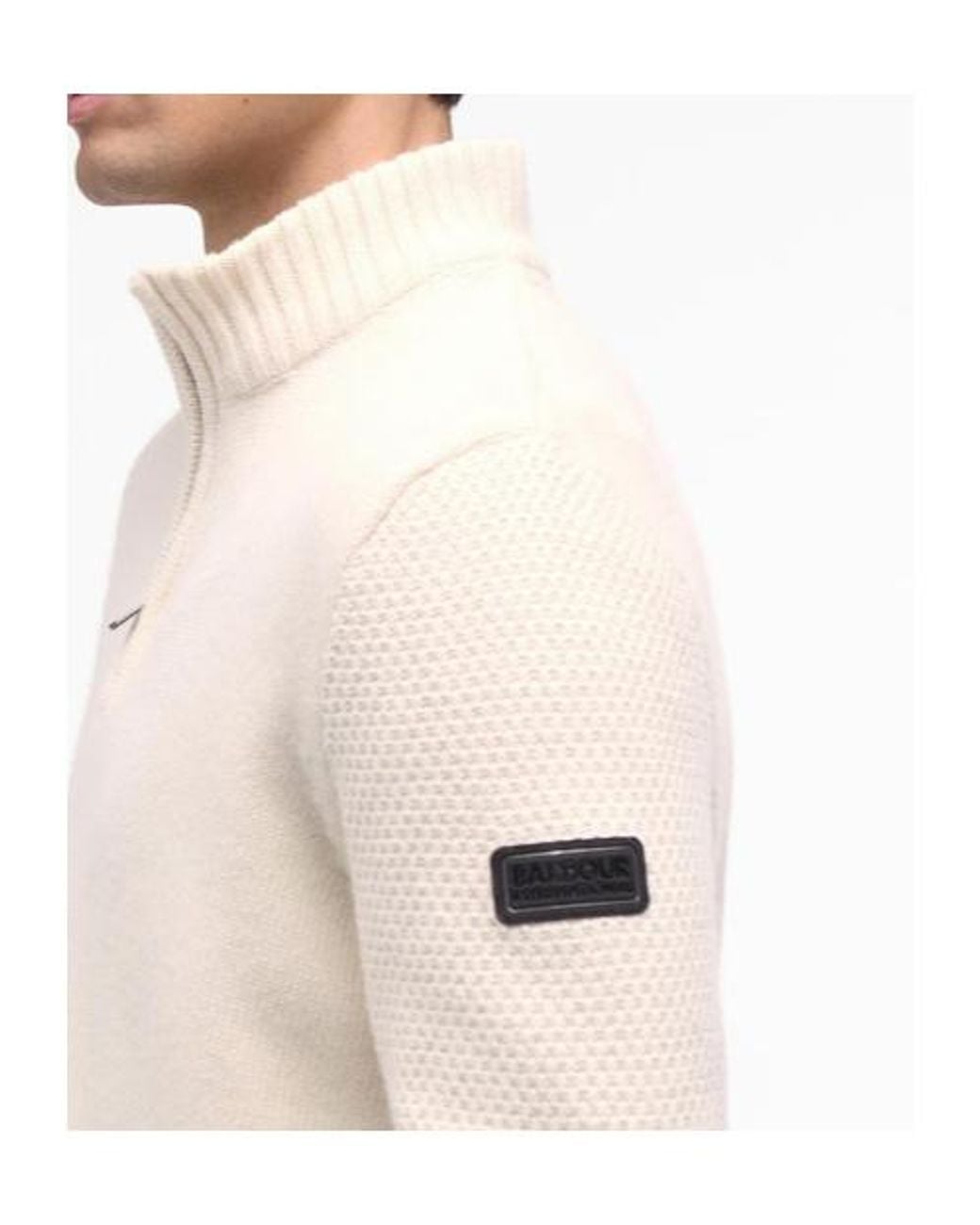 Barbour White Long-Sleeved Half-Zip Sweater for men
