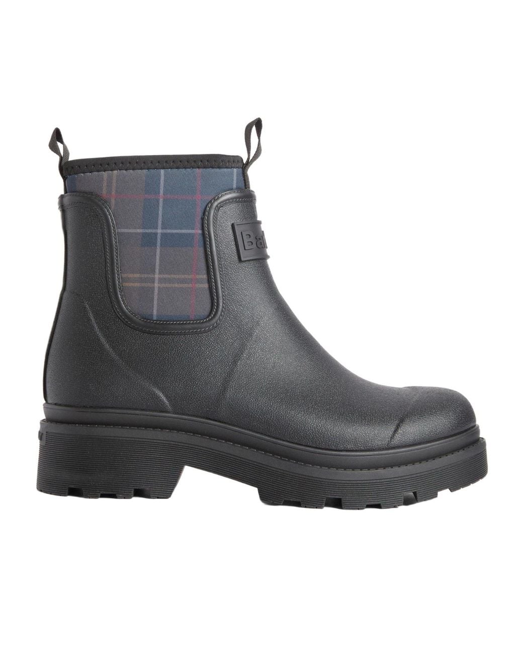 Barbour Gray Plaid Panel Side Elastic Short Rain Boot