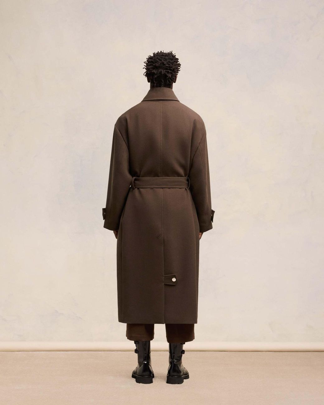 AMI Brown Belted Long Oversized Coat for men