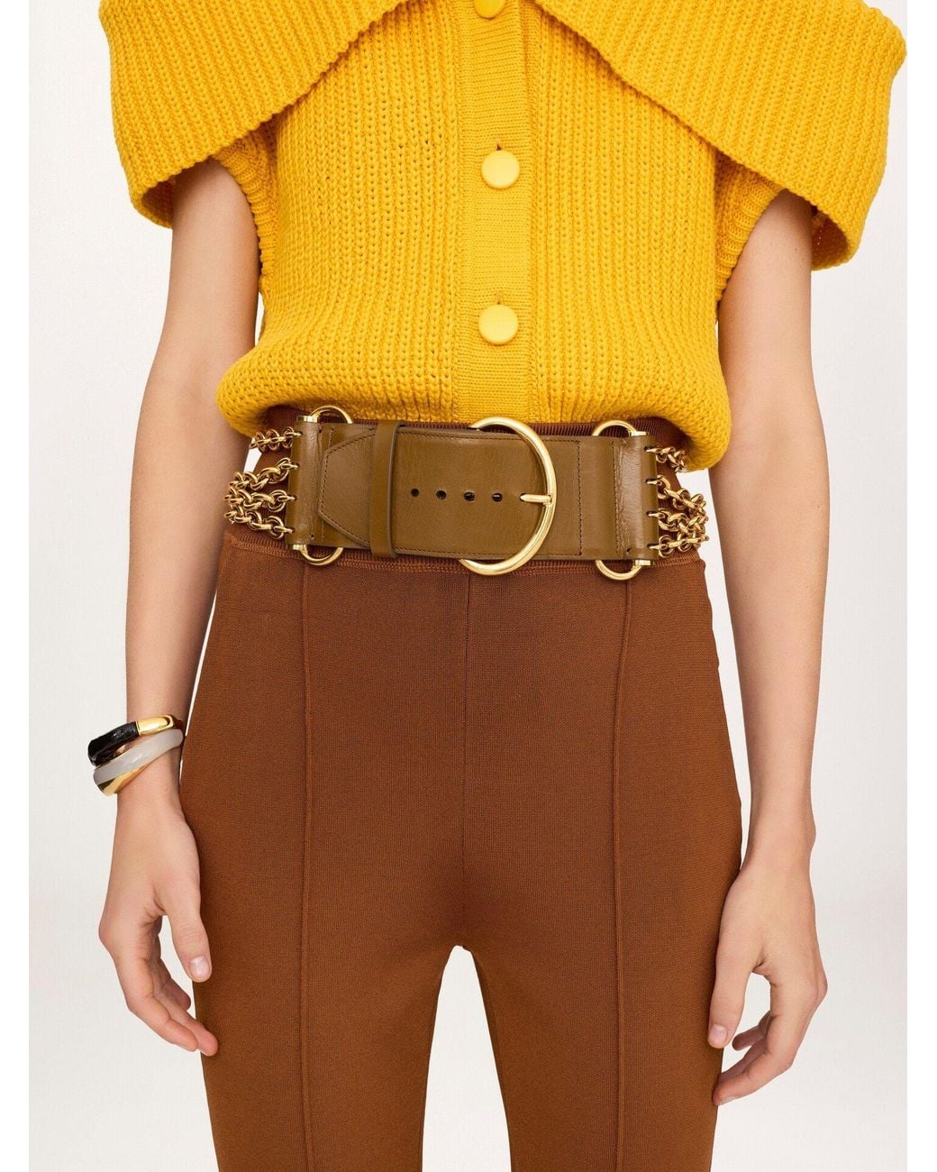 Chloé Brown Chloé Chain Detail Wide Belt
