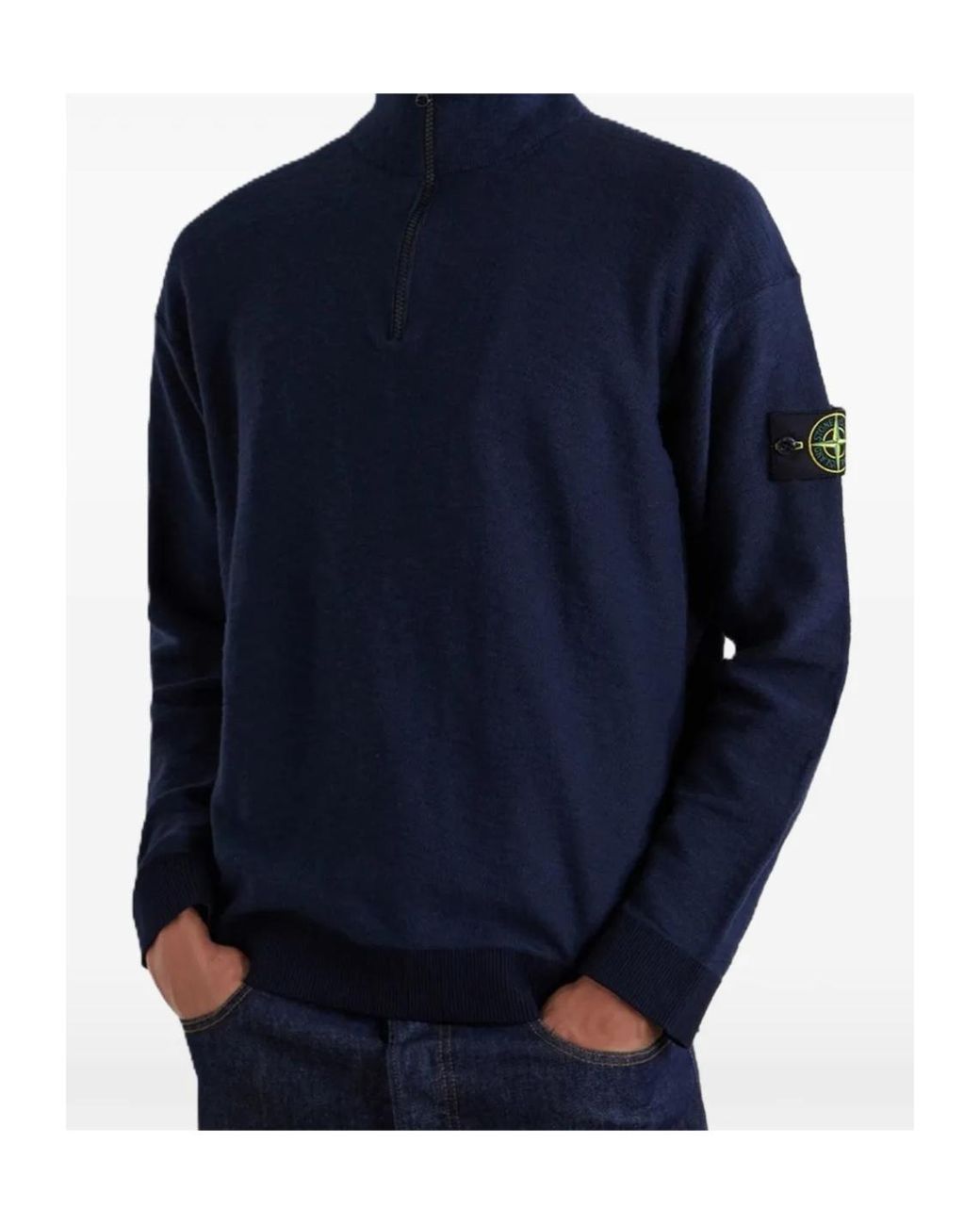 Stone Island Blue Logo-Appliquéd Zip-Up Sweater for men