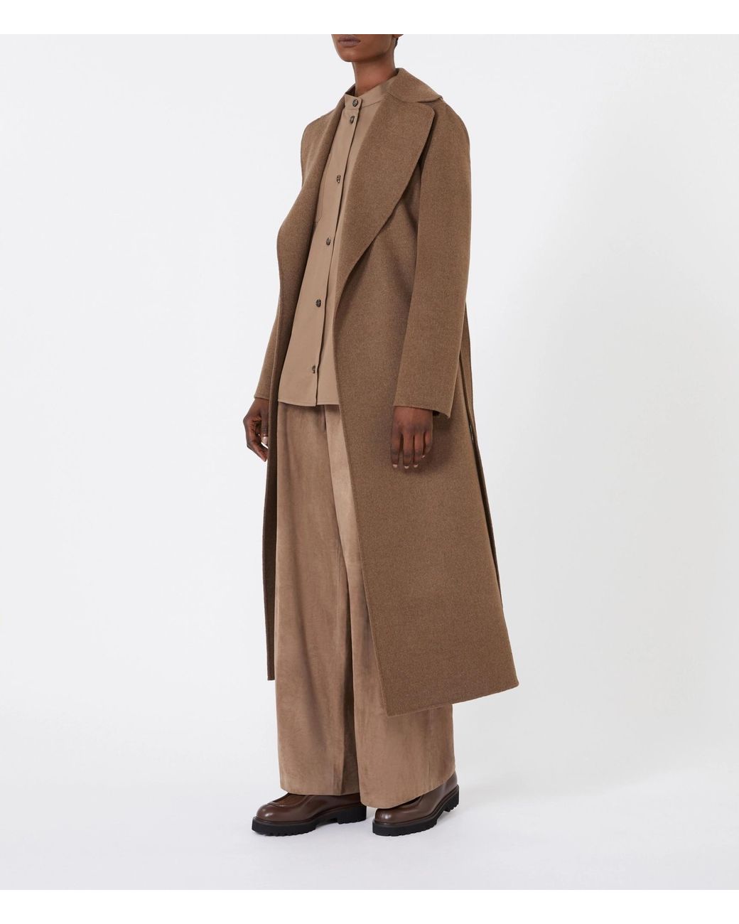 Max Mara Brown 'S Poldo Belted Long-Sleeved Coat