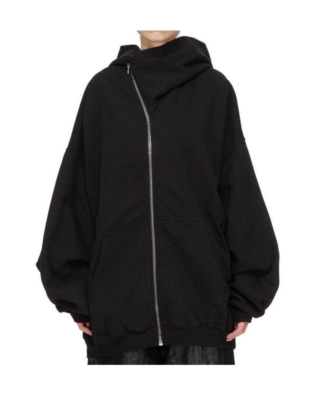 Rick Owens Black Mountain Hun Asymmetric Zip-Up Hoodie
