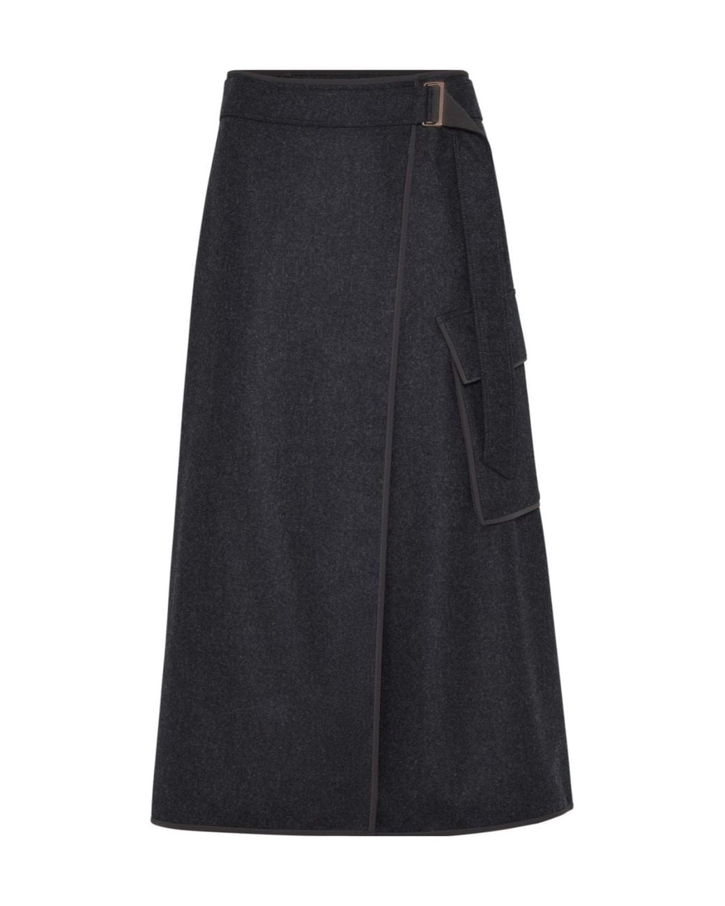 Brunello Cucinelli Black Wrap Midi Skirt
