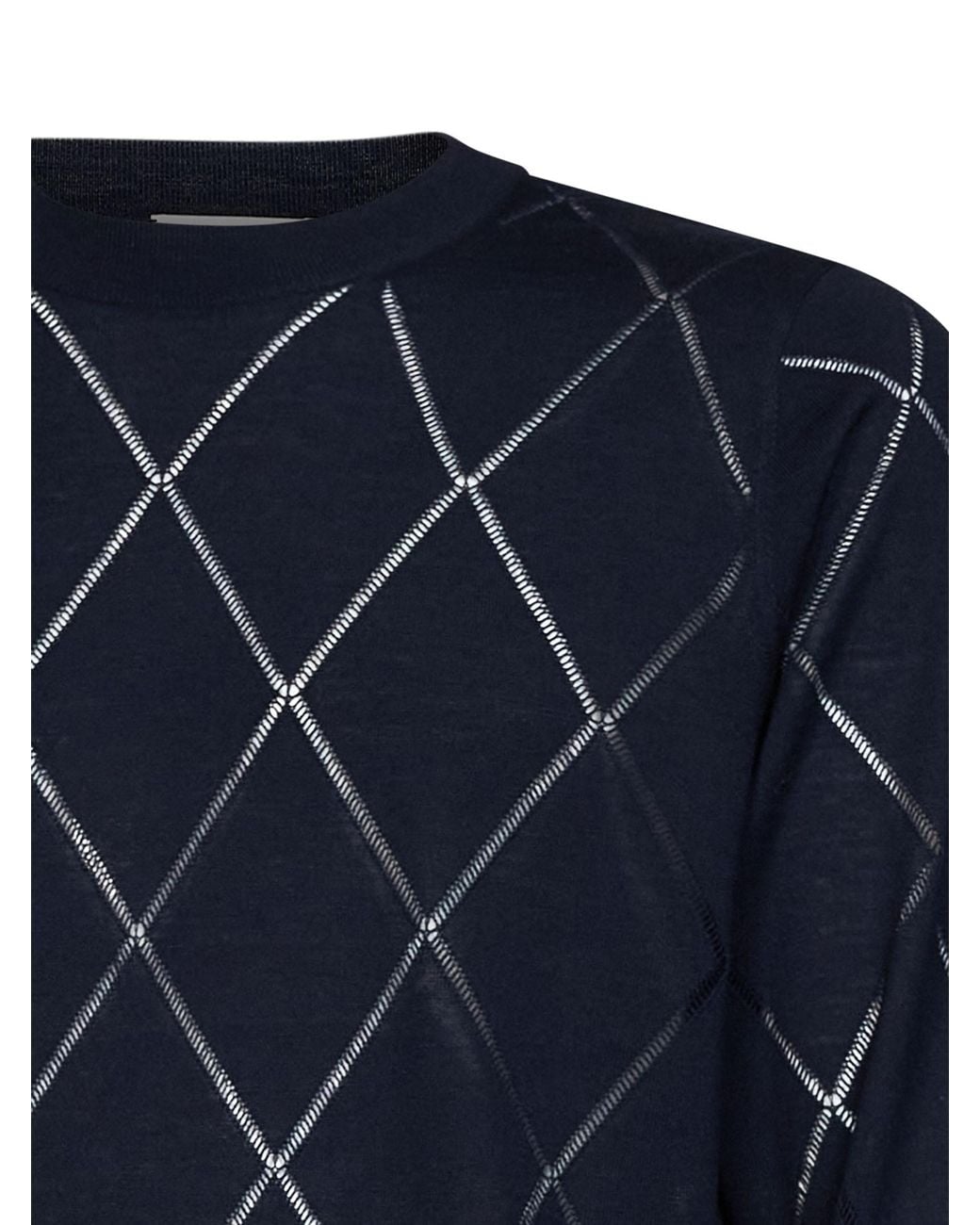 Dries Van Noten Blue Openwork Diamond Knitted Sweater for men