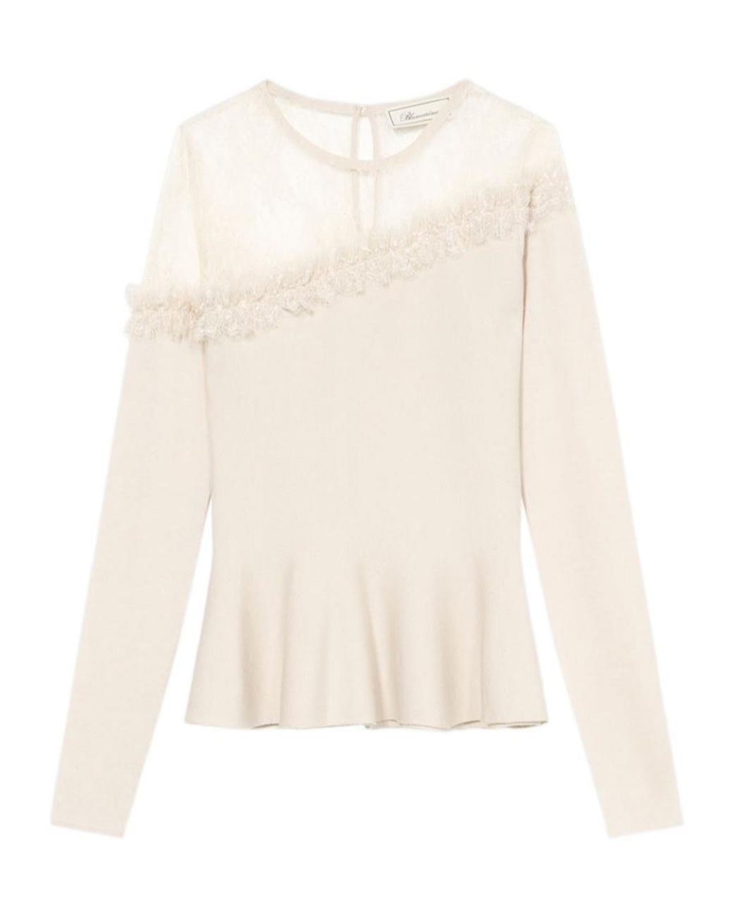 Blumarine White Wool Jumper With Tulle Yoke