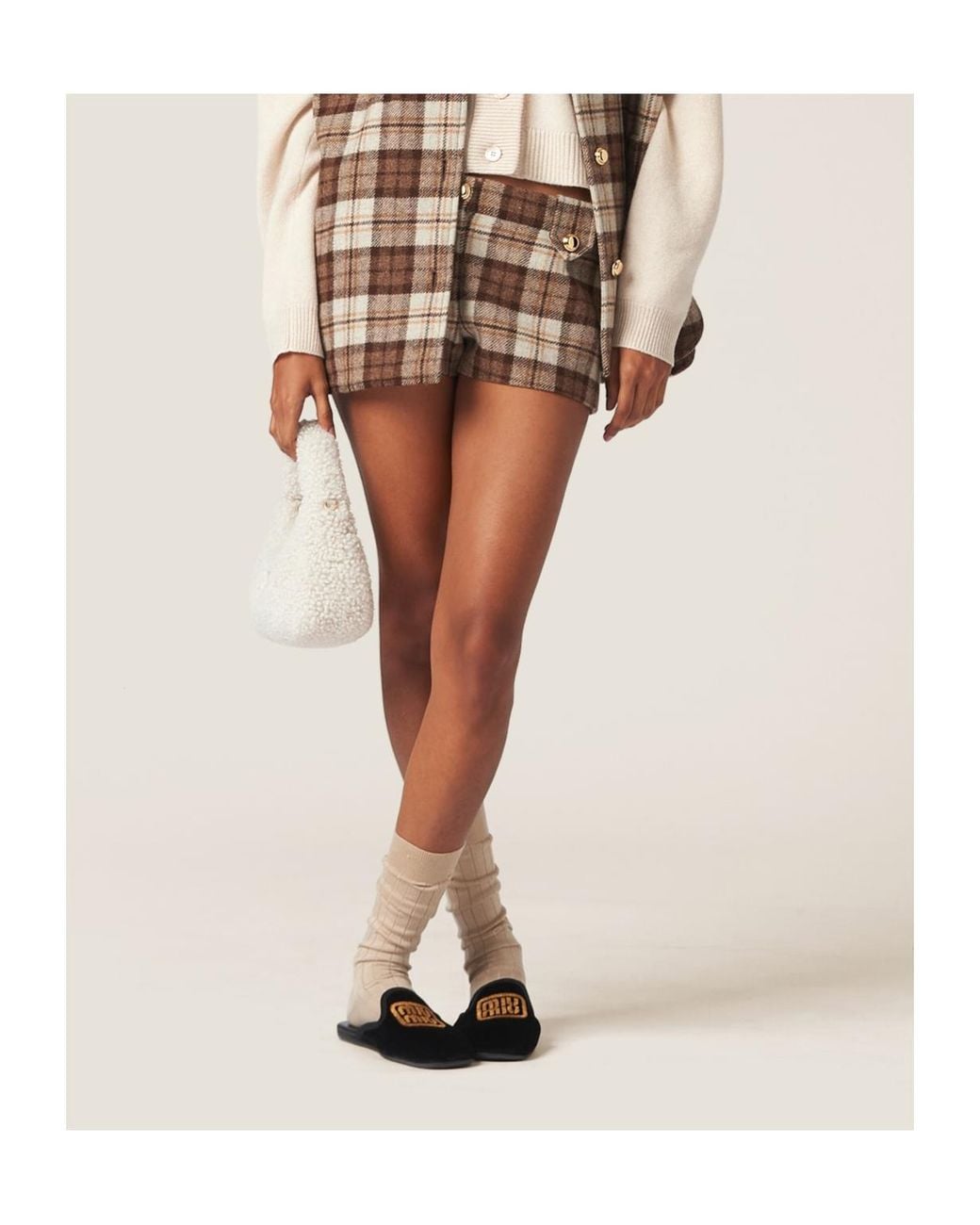 Miu Miu Brown Checked Shorts