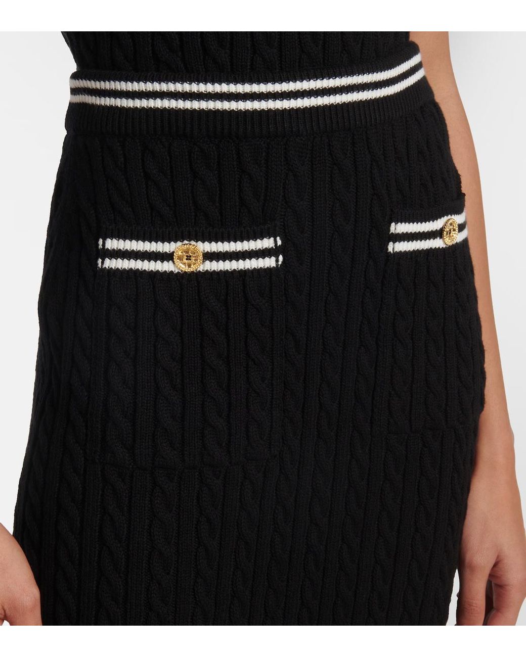 Alessandra Rich Black Cable-Knit Cotton Midi Skirt