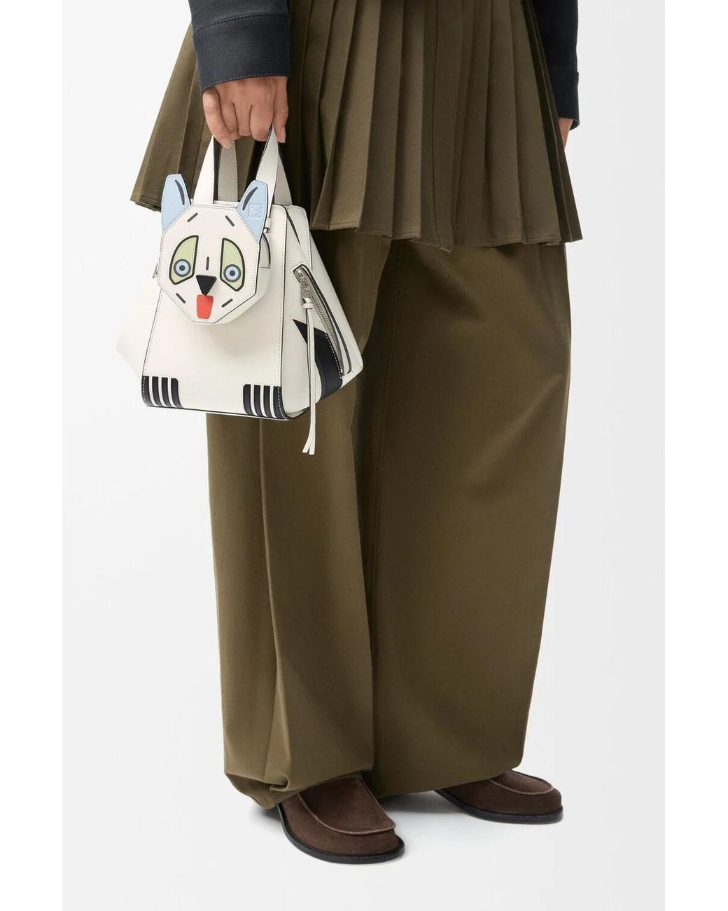 Loewe White Hammock Animal-Face Zipped Tote Bag