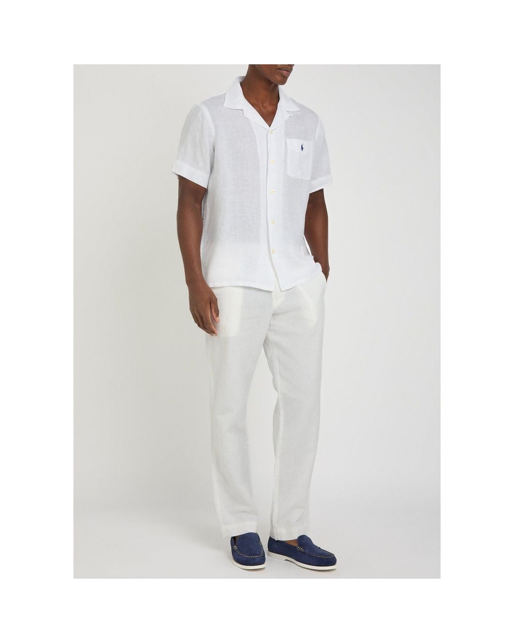 Polo Ralph Lauren White Linen Short-Sleeve Plain Shirt for men