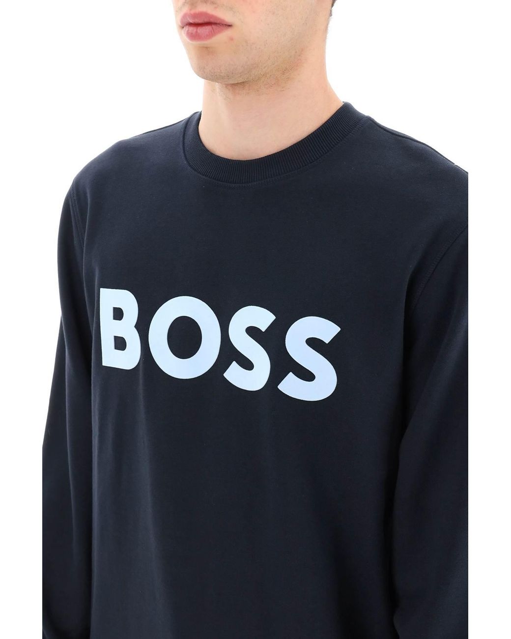 Boss Blue Logo-Print Cotton Sweatshirt for men