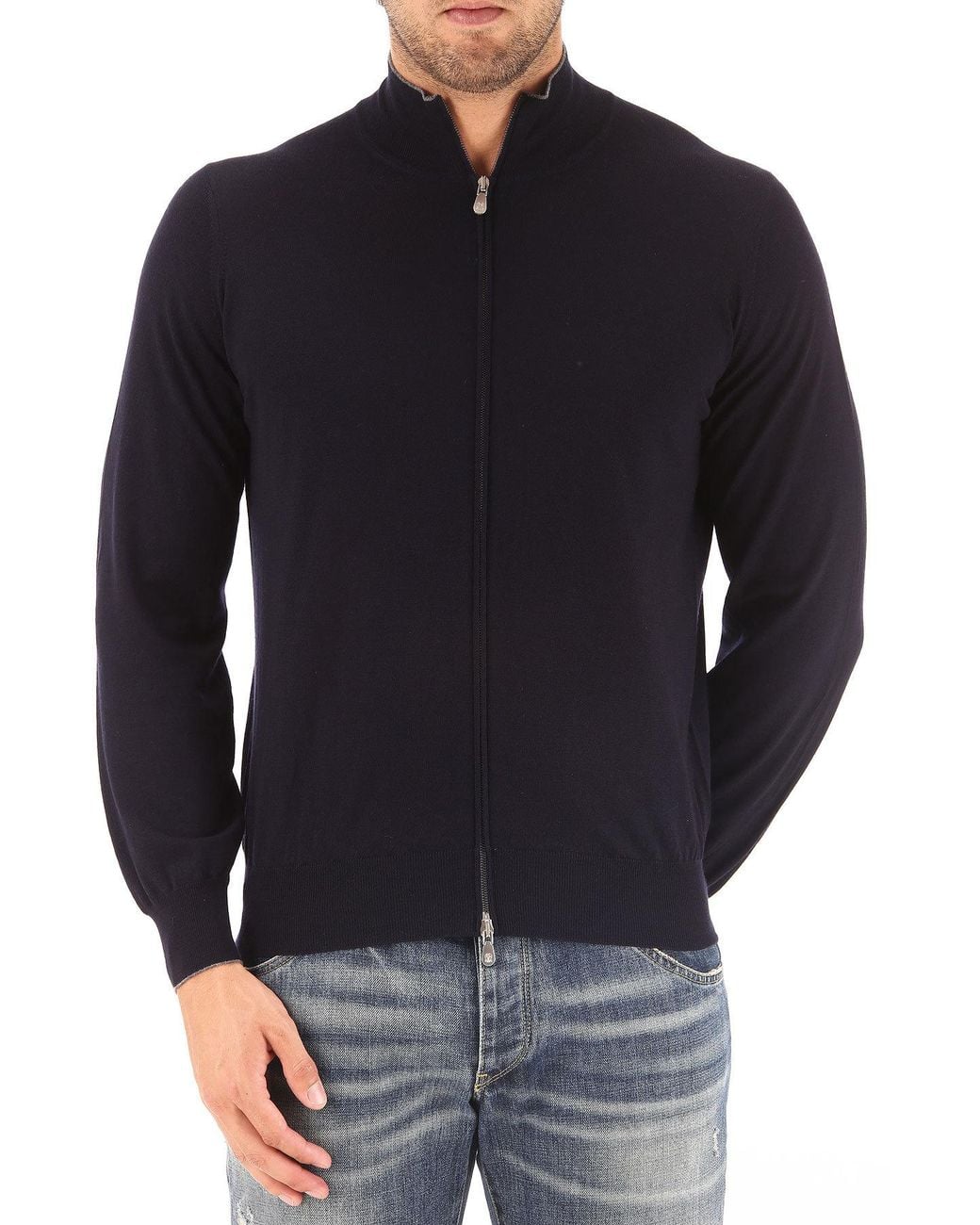 Brunello Cucinelli Black Zipped High-Neck Cardigan for men