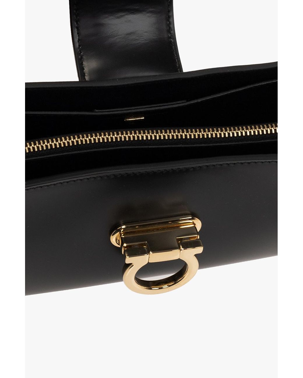 Ferragamo Black Trifolio Logo Engraved Shoulder Bag
