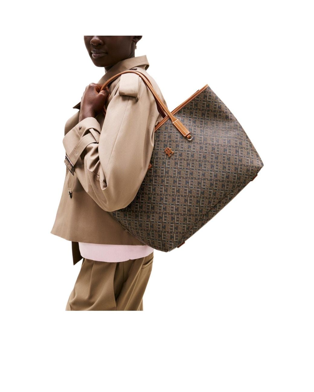 Tommy Hilfiger Brown Printed Tote Bag