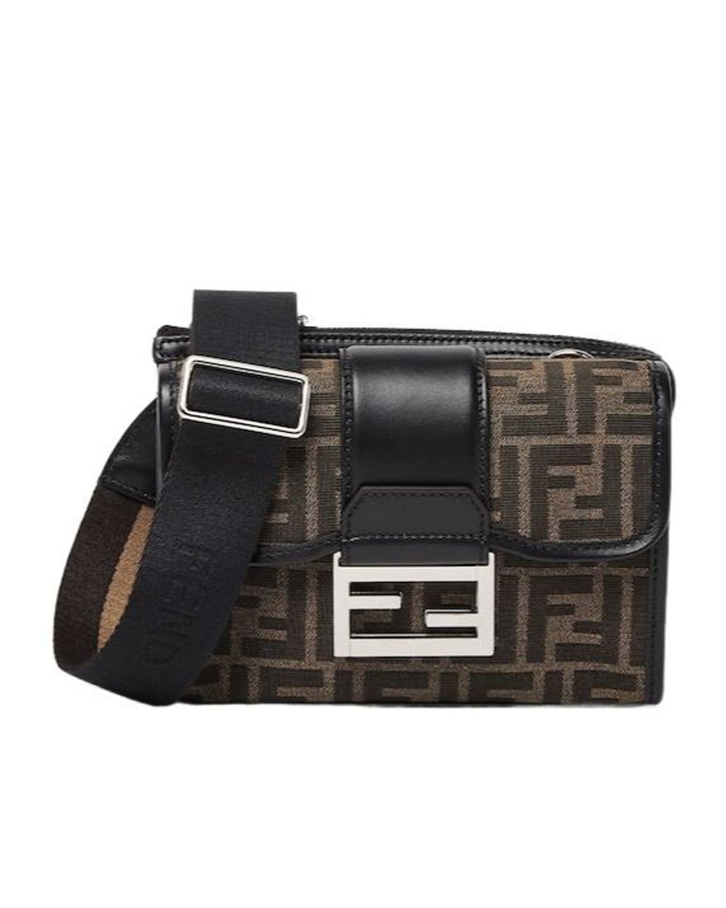 Fendi Black Double Baguette Ff Jacquard Crossbody Bag for men